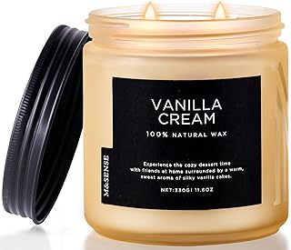 M&SENSE Vanilla Scented Candles for Home, 11.6oz Natural Soy Wax, 70 Hours Long Lasting Clean Burn, Non Toxic Organic Candles, Aromatherapy Smelling for Spa Meditation Relaxation & Family