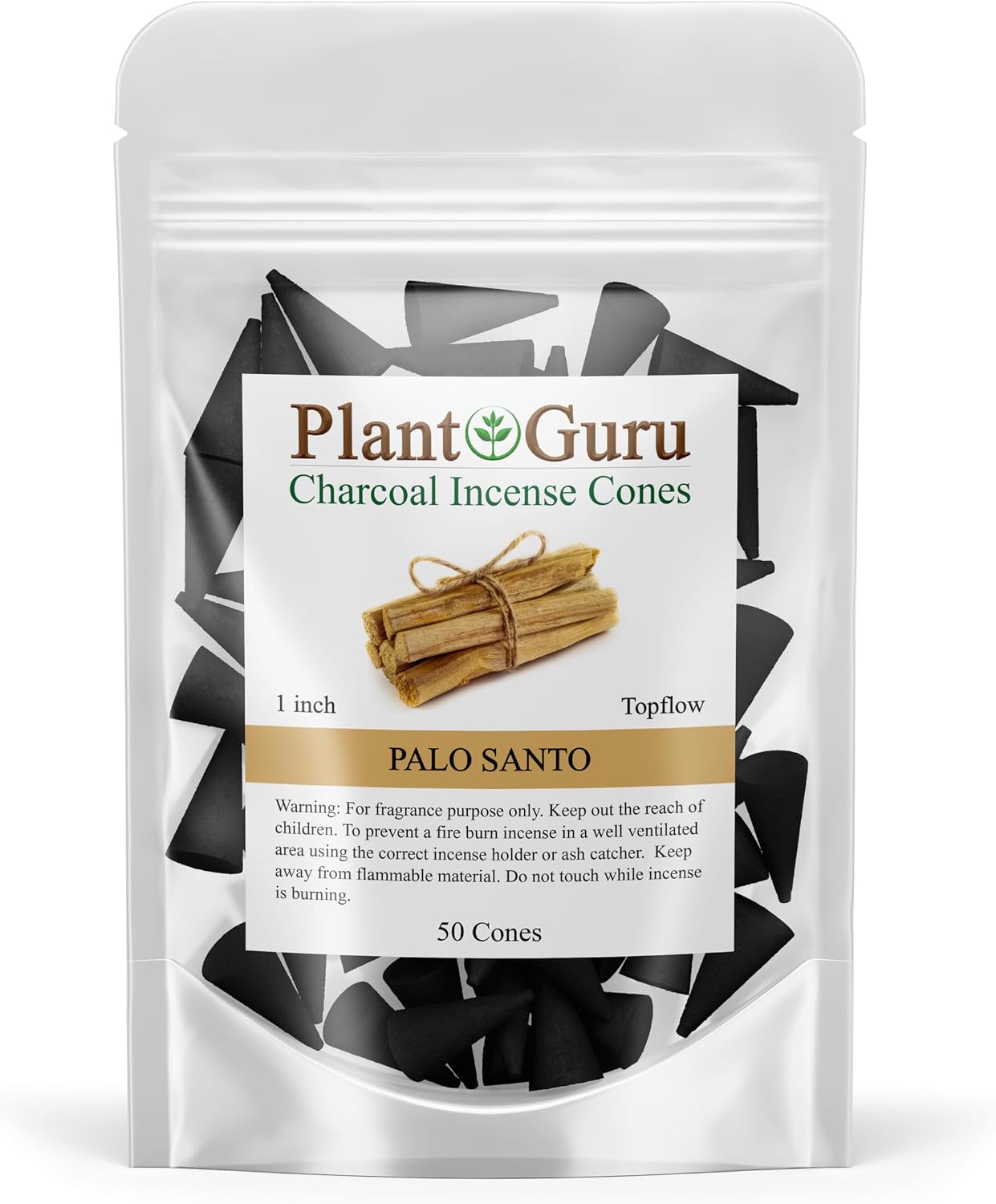 Palo Santo Charcoal Incense Cones 1" TOPFLOW - 50 Pack - Natural Scented Cones Handmade Hand Dipped