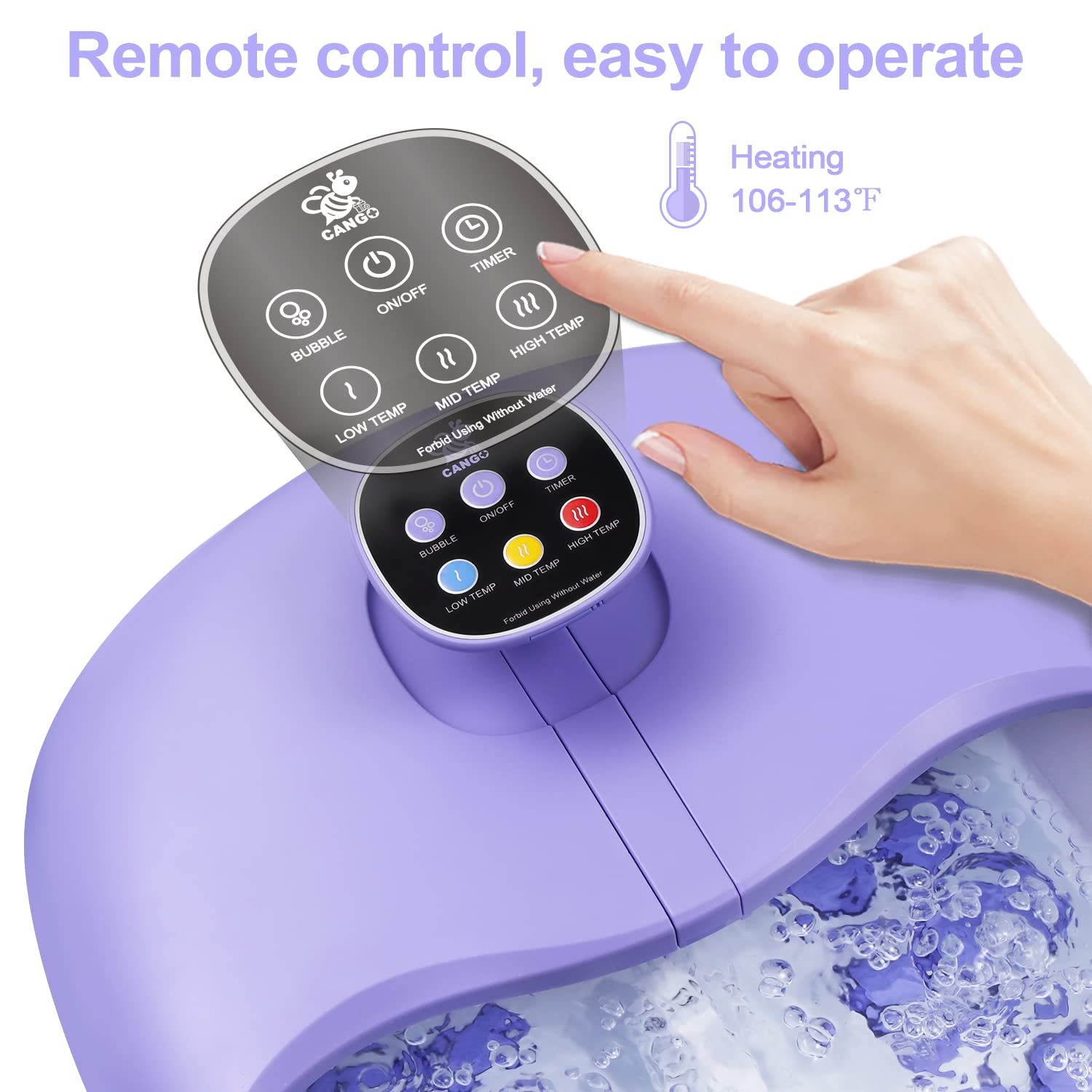 Foot Spa Bath Massager with Heat Bubbles and Vibration Massage and Jets, 16OZ Tea Tree Oil Foot Soak Epsom Salt, Collapsible Foot Bath Spa Bucket with Infrared Light & Remote Control - Purple