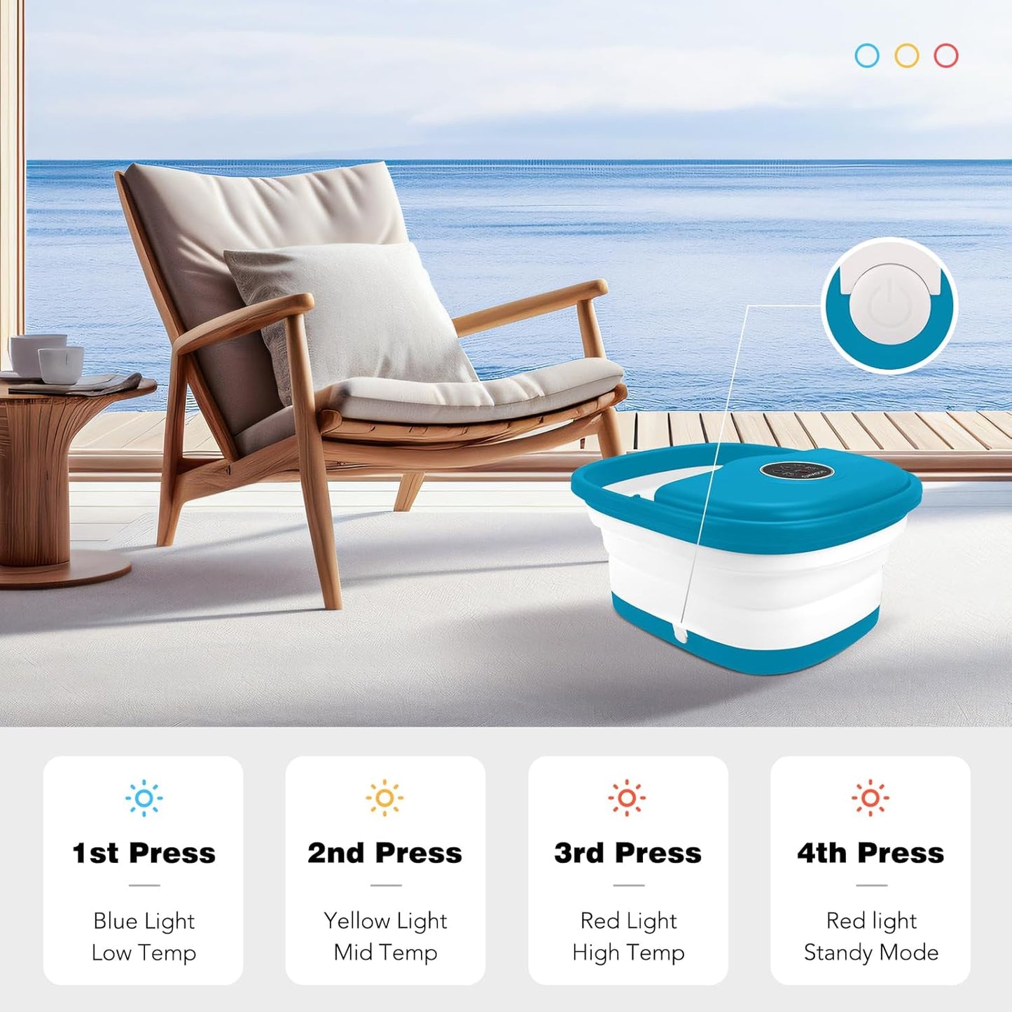Foot Bath Massager with Bubbles, Heat, and 16 Massage Rollers - Collapsible Foot Spa Tub with Remote Control, Temperature Control, Red Light, Pumice Stone