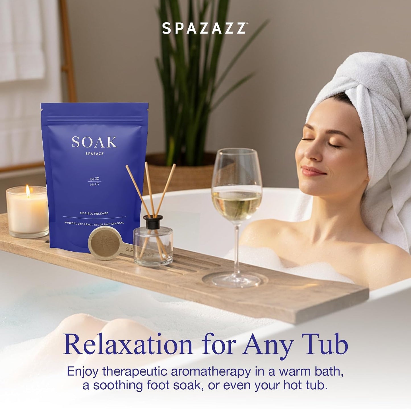 Spazazz Dead Sea Bath Salts with Magnesium & Arnica – Aromatherapy Mineral Bath Soak for Relaxation. Bathtub Soaking Salts – 33.3oz Salt Crystals with Bath Salt Scoop (Sea Blu Release)
