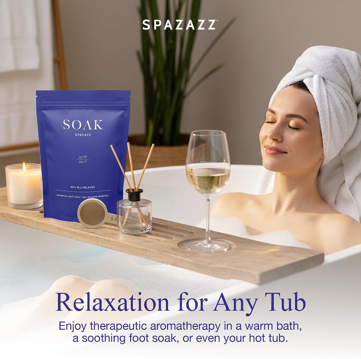 Spazazz Dead Sea Bath Salts with Magnesium & Arnica – Aromatherapy Mineral Bath Soak for Relaxation. Bathtub Soaking Salts – 33.3oz Salt Crystals with Bath Salt Scoop (Sea Blu Release)