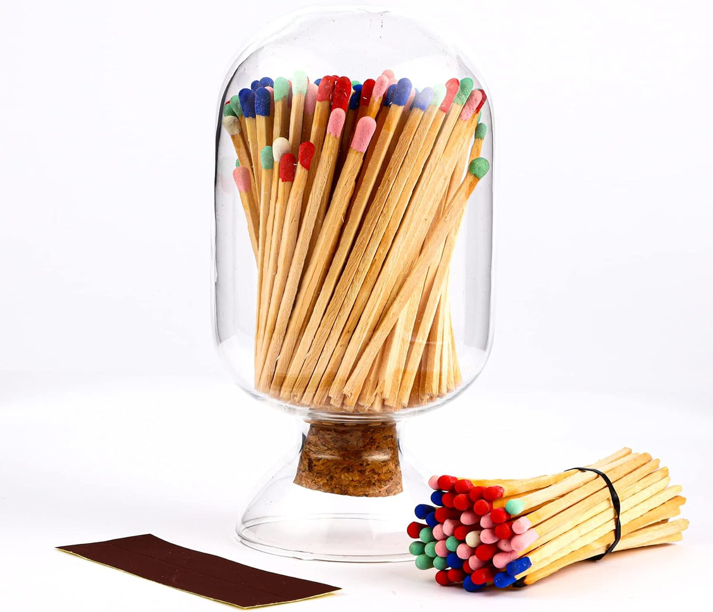 Glass Match Cloche Jar, Glass Match Holder with Striker, Matches in a jar with Striker, Match Striker Jar, Fancy Bathroom Matches Cloche Bottle, Match Striker Holder- Matches NOT Included (250ml)