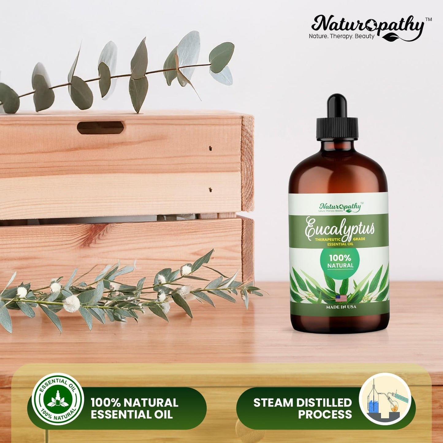 Naturopathy Eucalyptus Essential Oil, Therapeutic Grade, Premium Quality Perfect for Aromatherapy (4 fl oz)