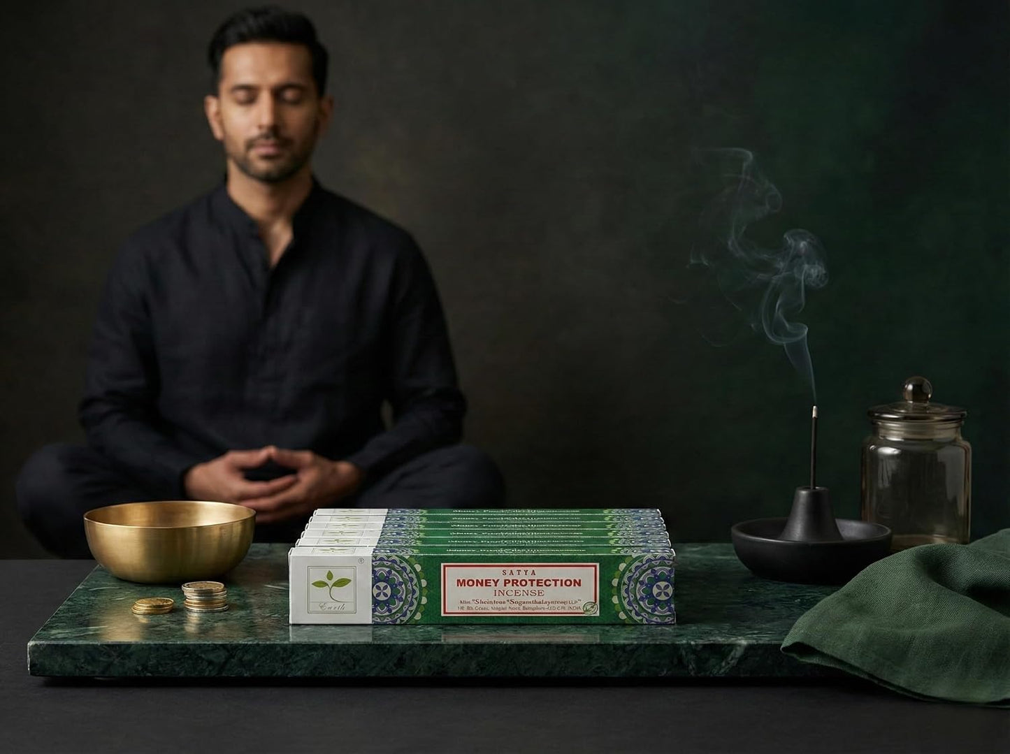 Earth Satya Money Protection Perfumed Incense Sticks 15g (Pack of 6) Hand Rolled Natural Incense for Meditation Relaxation and Home Fragrance