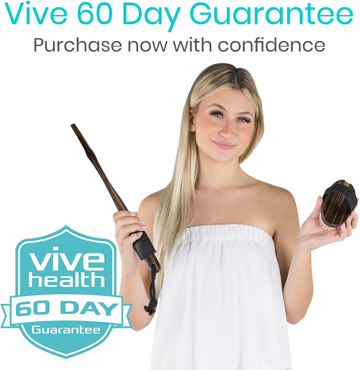 Vive Dry Brush Set for Lymphatic Drainage (3 Pack) - Brushing Scrubber for Exfoliating, Body Cellulite and Skin Massage - 100% Natural Boar Hair Bristles, 19” Long Dark Wooden Handle w/Storage Bag
