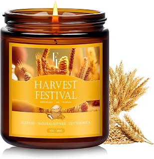 Christmas Fall Candle, Harvest Festival Scented Candles for Home, Natural Soy Autumn Candle Aromatherapy Candle, 7 oz Jar Candles Holiday Gifts for Women Men