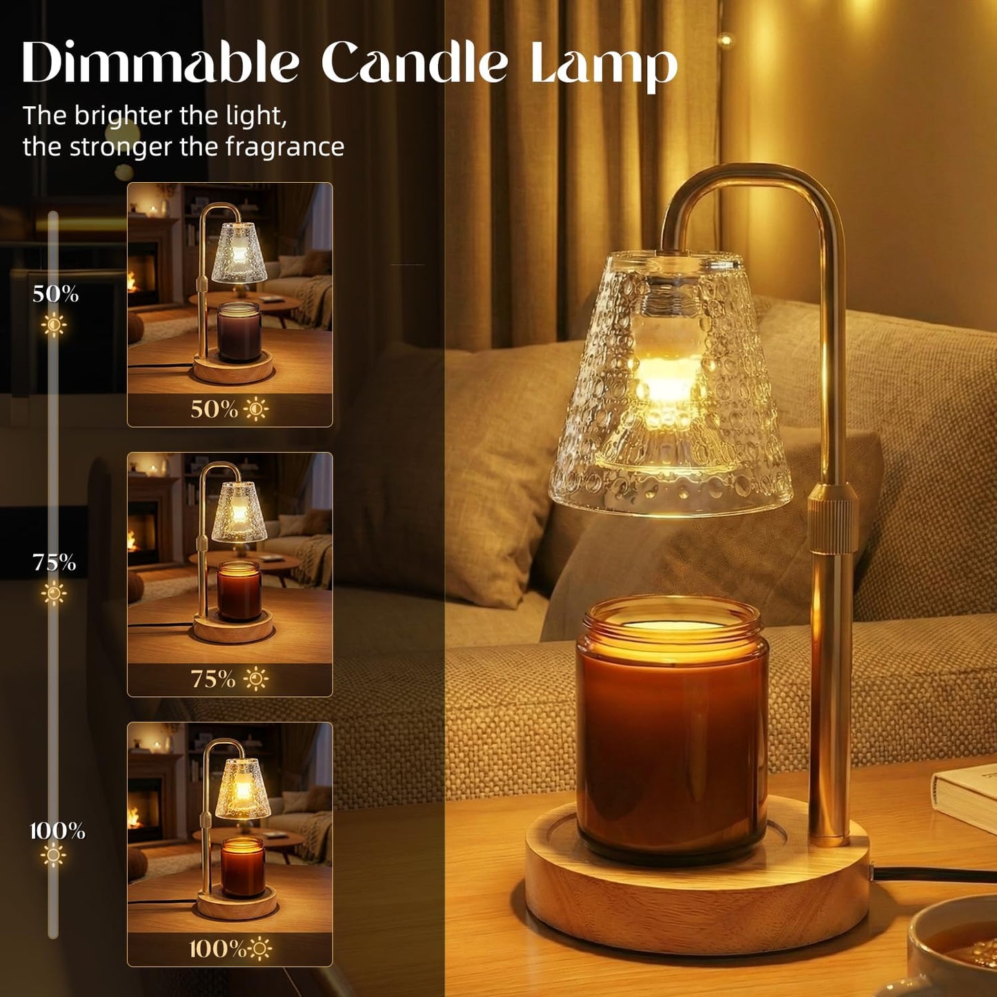 Glimra 2 Pack Candle Warmer Lamp with Timer,Dimmable Adjustable Height Candle Heater Birthday Gifts for Women Mom Sister Friends,House Warming Gifts New Home Candle Lamp Warmer with 4 Bulbs