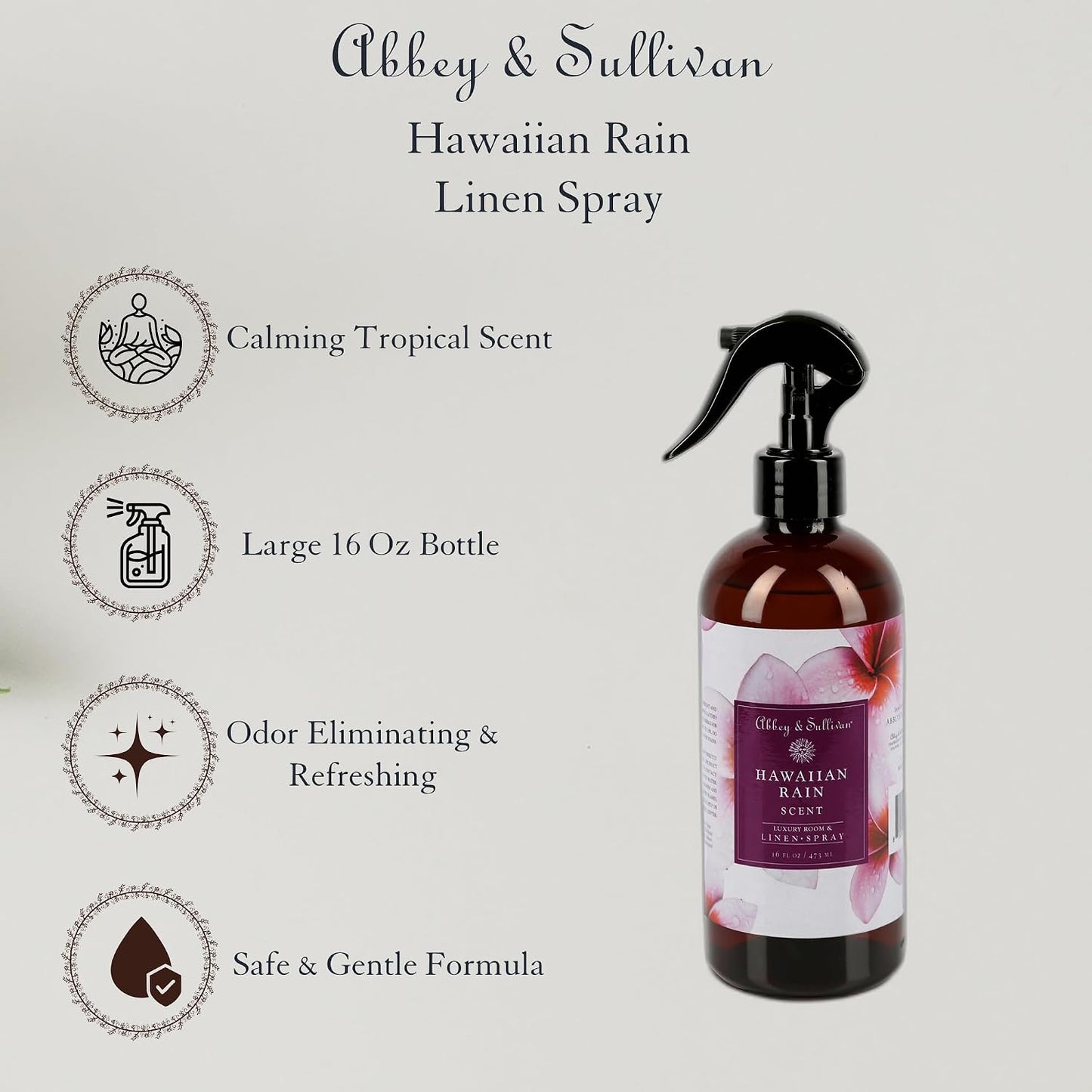 Abbey & Sullivan Linen Spray, Hawaiian Rain, Fabric Freshener and Fragrance Room Spray, Pack of 2, 16 oz
