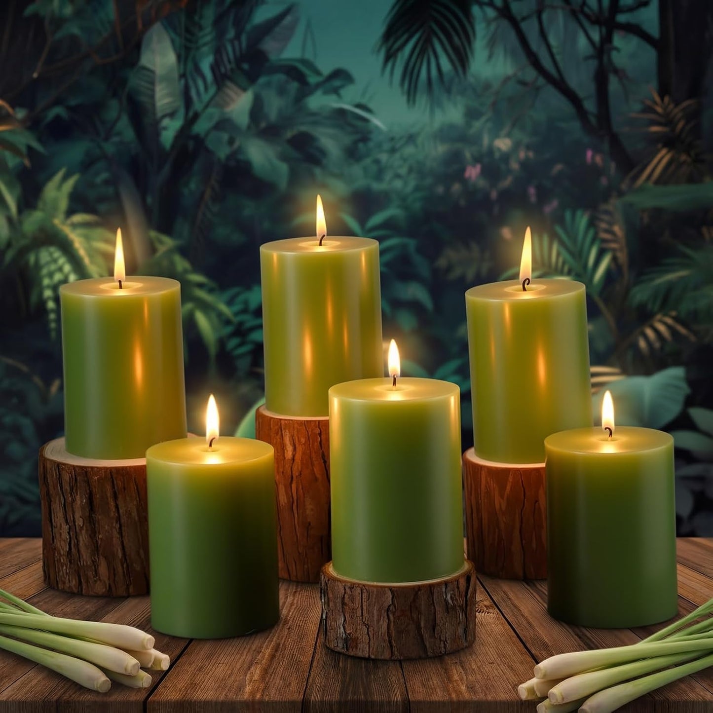 Lounsweer 6 Pcs 3 x 4 Inch Citronella Scented Pillar Candles Green Scented Candle for Home Indoor & Outdoor Use