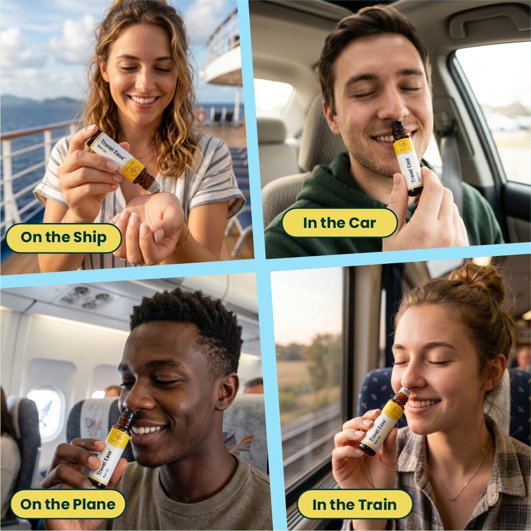Travel Ease Roll On | Combat Motion Sickness,Morning Sickness,Vertigo, Pregnancy Nausea | Natural Non Drowsy | Road Trip Essentials