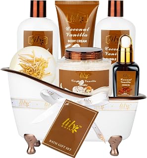 Coconut Vanilla Spa Gifts Bath Kit, 7Pcs Moisturizing Gift Set for Women Men