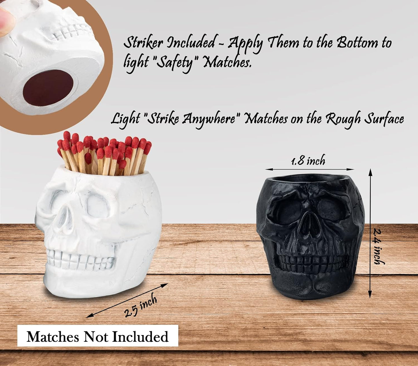 dgudgu Match Holder With Striker White and Black Skull Match Cloche Matches In A Jar With Striker Match Striker Jar Matches Decorative For Men Gift Boy Friend Gift