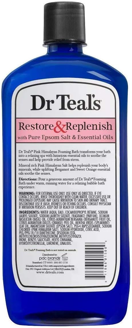Dr Teal's Pink Himalayan Salt Foam Bath Gift Set (3 Pack, 34oz Ea.) - Essential Bergamot & Sweet Orange Oils Blended with Pure Epsom Salt Soothes The Senses & Provides Relief from Stress