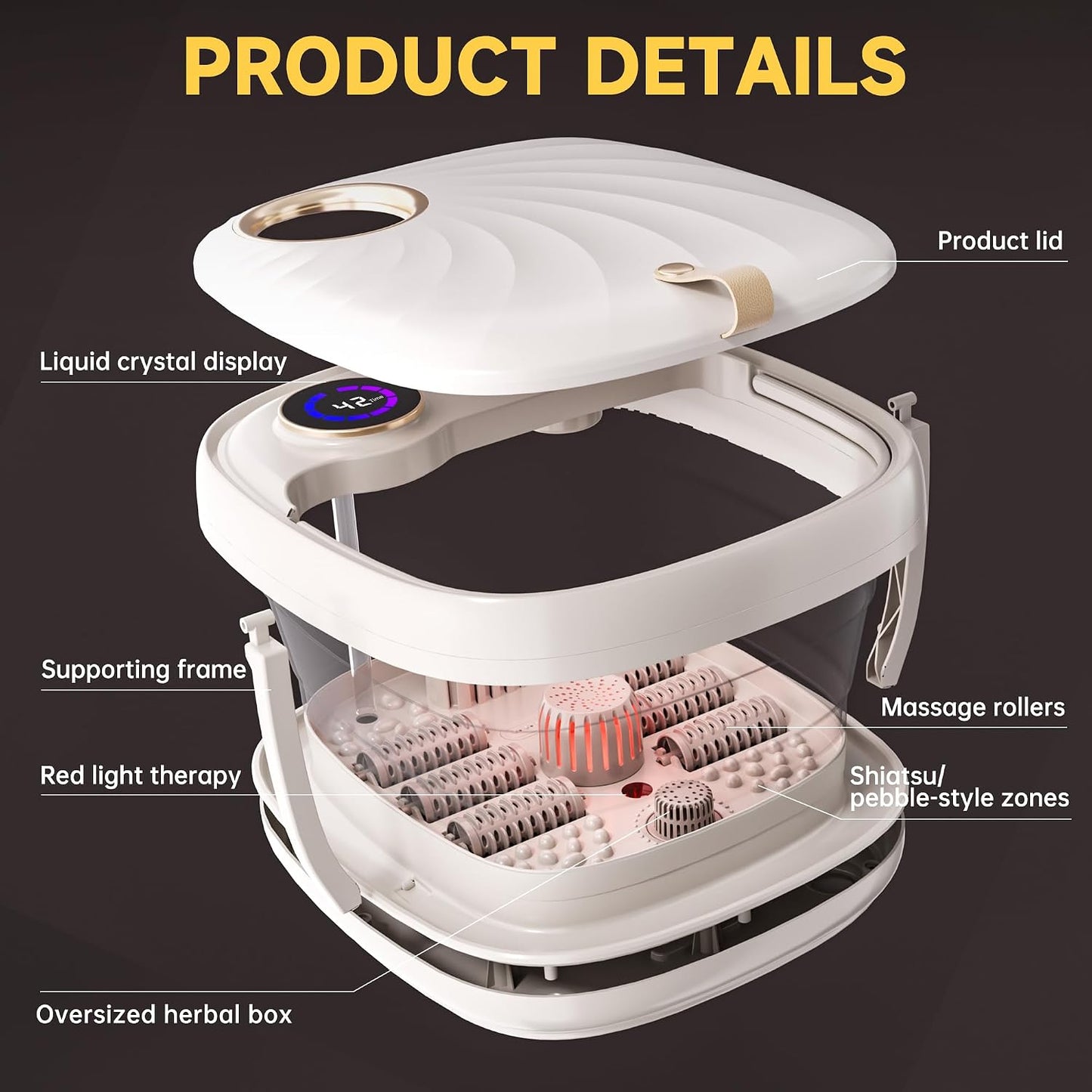 Foot Spa Bath Massager with Heat Bubble，Heating Foot Soaking Tub for Collapsible Foot Bath Bucket with Bubbles, Remote Control，Red Light, Pumice Stone, and Shiatsu Rollers for Gift