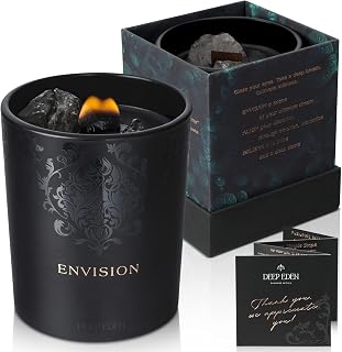 Black Orchid & Pine Moss Scented Crystal Candle - Luxury Manifestation Candle with Smoky Quartz and Clear Quartz Crystals - 7.4oz Natural Soy, Coconut & Beeswax, Wood Wick