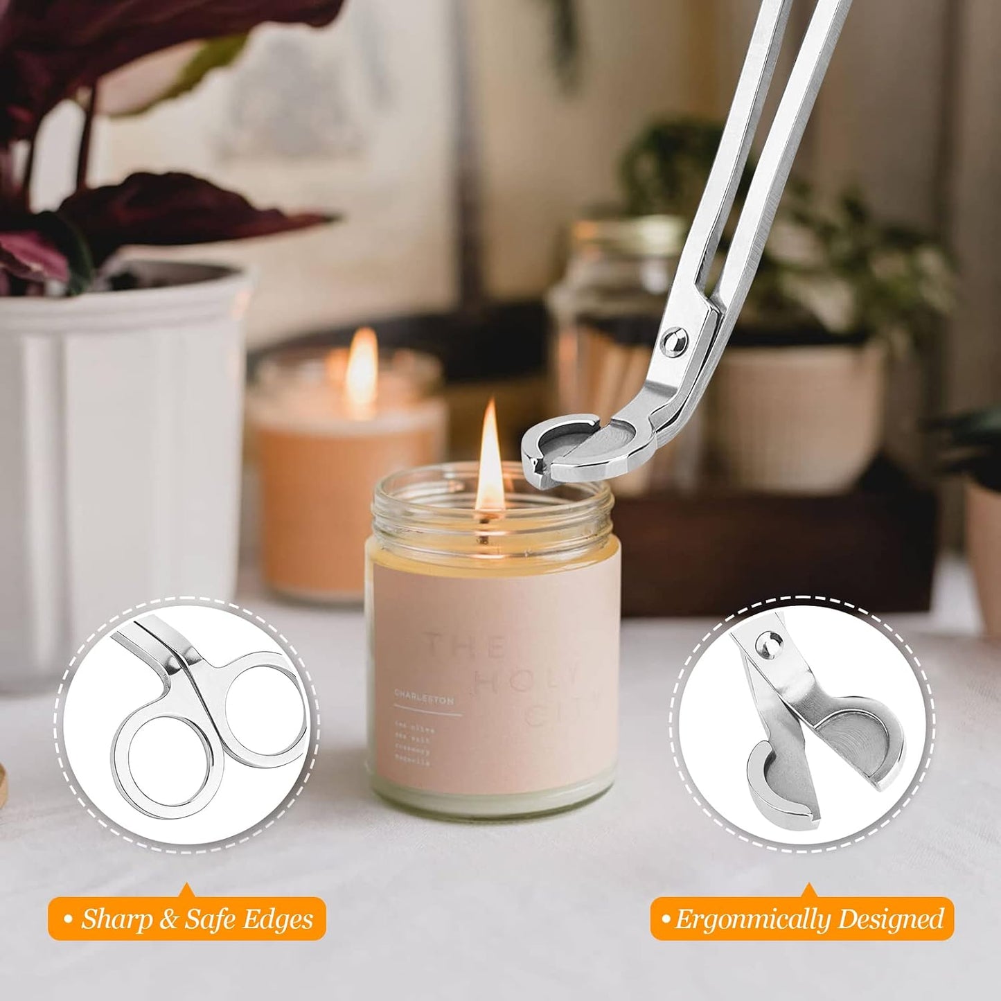 5Pcs Candle Accessory Set with Rechargeable Electric Lighter, Storage Tray, Wick Trimmer, Snuffer, Dipper - Stainless Steel Care Kit with Gift Package for Candle Lovers - Silver