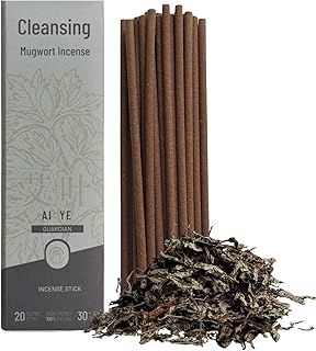 Mugwort Incense Sticks with Agarwood & Sandalwood — 20 Hand-Rolled Sticks, 30 Min Long Burn, Low Smoke Natural Herbal Incense for Meditation & House Cleansing, Sage Smudge Alternative