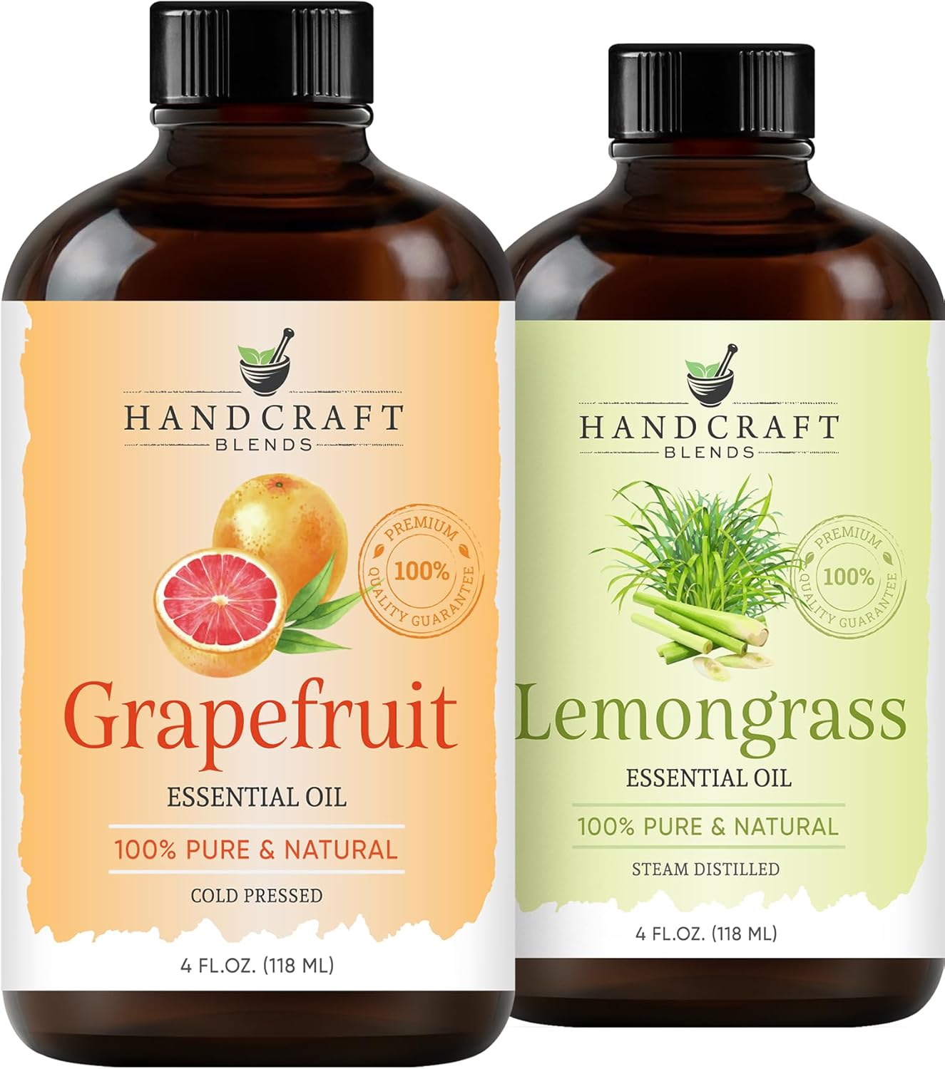 Handcraft Blends Citrus Cleanse Set: Lemongrass and Grapefruit Essential Oils – (2 x 4 Fl Oz) – 100% Pure & Natural – for Diffuser, Aromatherapy, and DIY Projects
