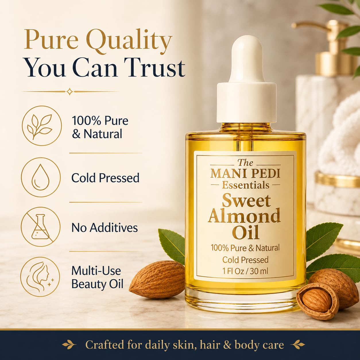 TMPE 100% Pure, Organic Sweet Almond Oil. Cold Pressed Natural Moisturizing Oil for Hair, Skin & Body - 1 Fl Oz