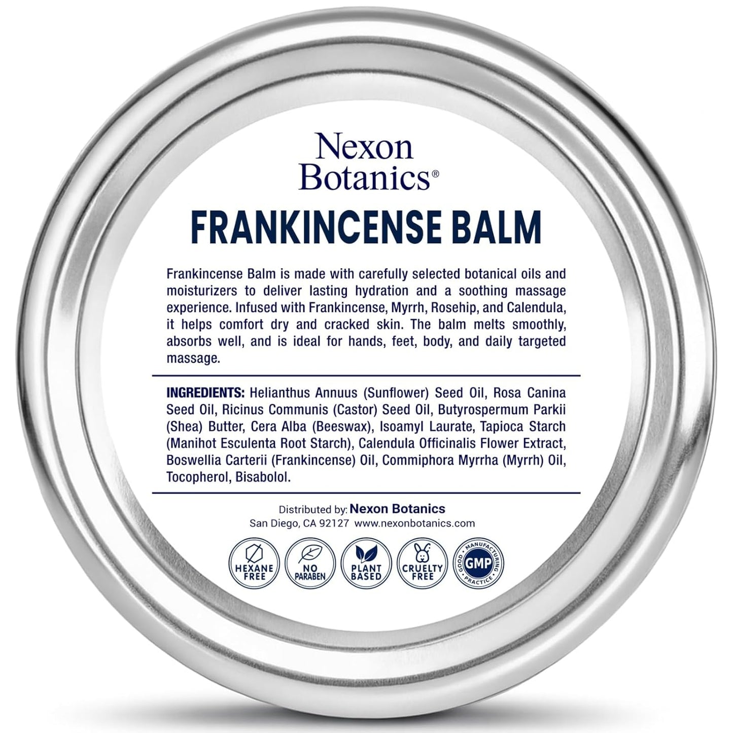 Frankincense Balm 2 fl oz - Soothing Muscle Comfort and Deep Hydration for Dry Skin with Myrrh, Calendula, Bisabolol, Rosehip & Vitamin E - Nexon Botanics