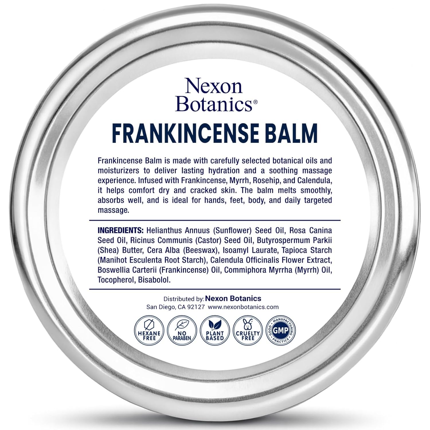 Frankincense Balm 2 fl oz - Soothing Muscle Comfort and Deep Hydration for Dry Skin with Myrrh, Calendula, Bisabolol, Rosehip & Vitamin E - Nexon Botanics