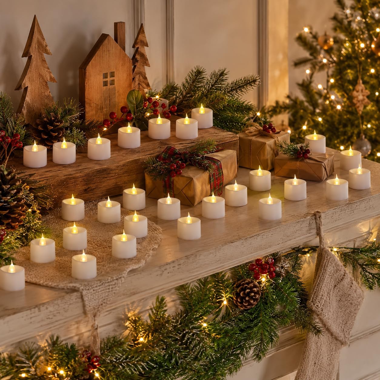 24 Pack LED Tea Lights with Remote Control, Flameless Battery Operated Tealight Candles, Warm White Flickering, Long Lasting for Home Decor, Wedding, Halloween, Christmas, Party (Batteries Included)