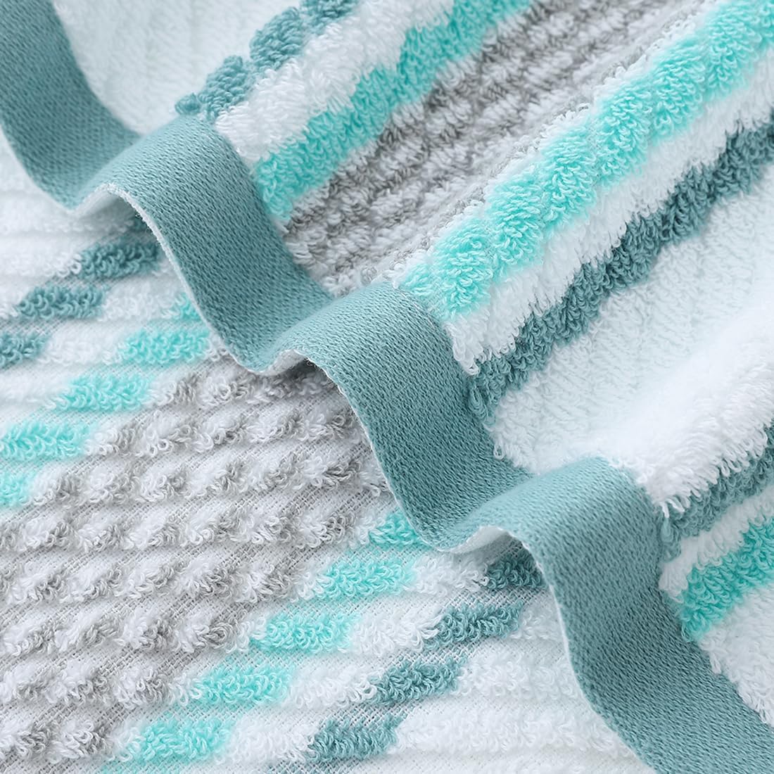 Pidada Hand Towels Set of 2 Striped Pattern 100% Cotton Soft Absorbent Decorative Towel for Bathroom (Green)