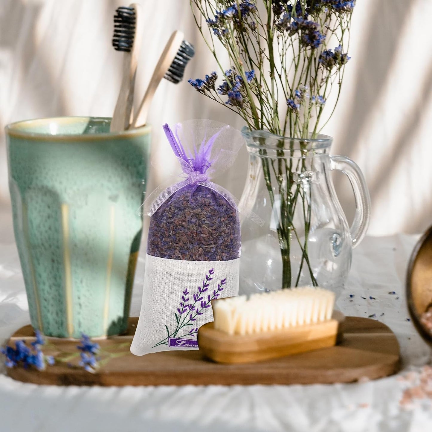30 Pcs Empty Lavender Sachet Bags, Cotton Floral Scent Pouches with Ribbon Drawstring, Pockets for Dried Flowers Closet Air Freshener Drawer Car Potpourri Jewelry Storage