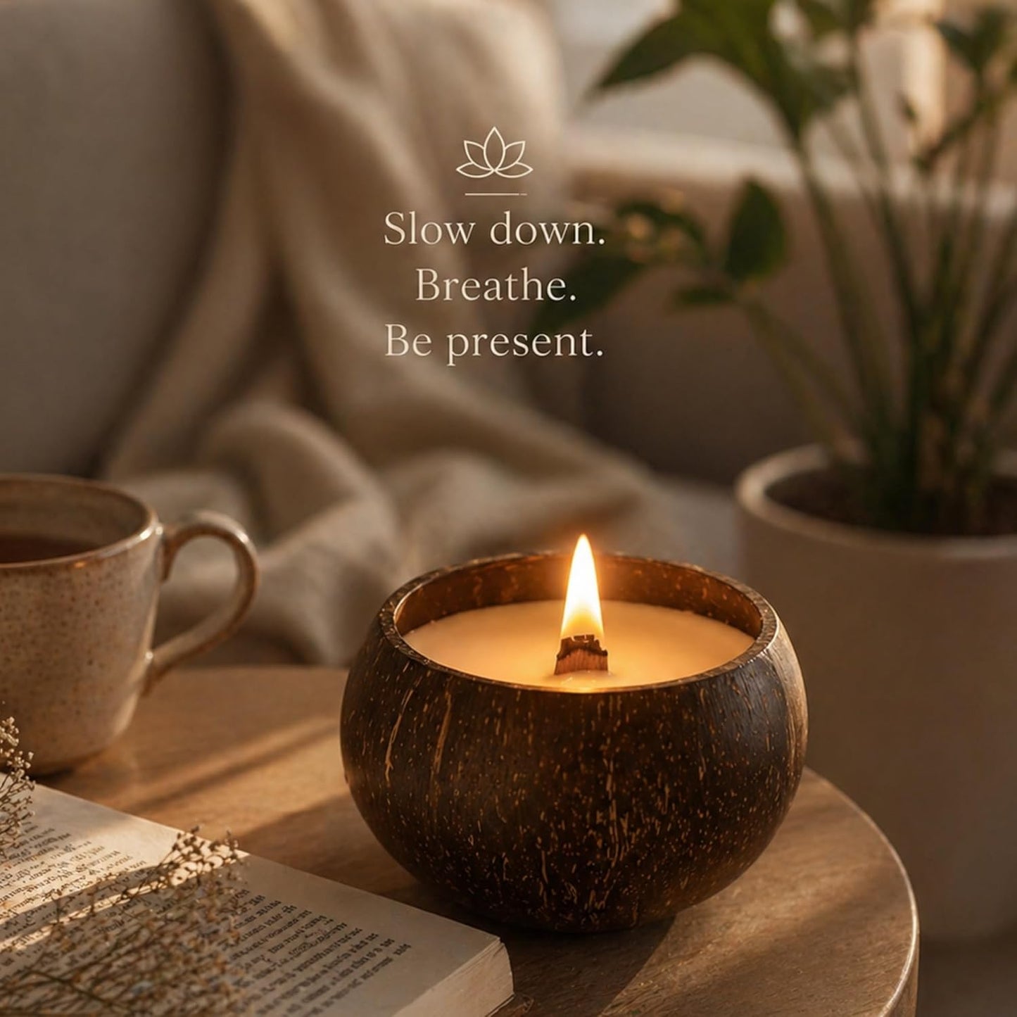 Coconut Soy Candle in Natural Coconut Bowl Wooden Wick – AURA by DG (Norway Forest)