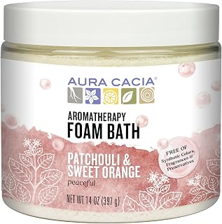 Aura Cacia Aromatherapy Foam Bath, Peaceful Patchouli and Sweet Orange, 14 ounce jar