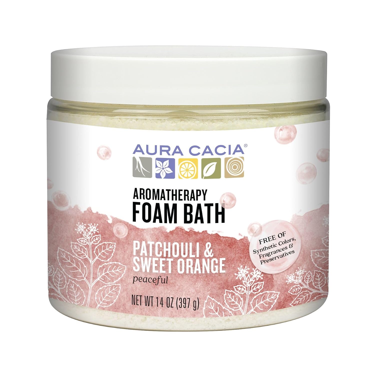 Aura Cacia Aromatherapy Foam Bath, Peaceful Patchouli and Sweet Orange, 14 ounce jar