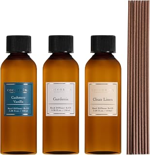 COCORRÍNA Reed Diffuser Refill Set, 10.2oz Scented Oil Refill 3 Pack, Clean Linen, Cashmere Vanilla, Gardenia, Long Lasting Oil Diffuser Refill with 18 Sticks for Bathroom & Bedroom