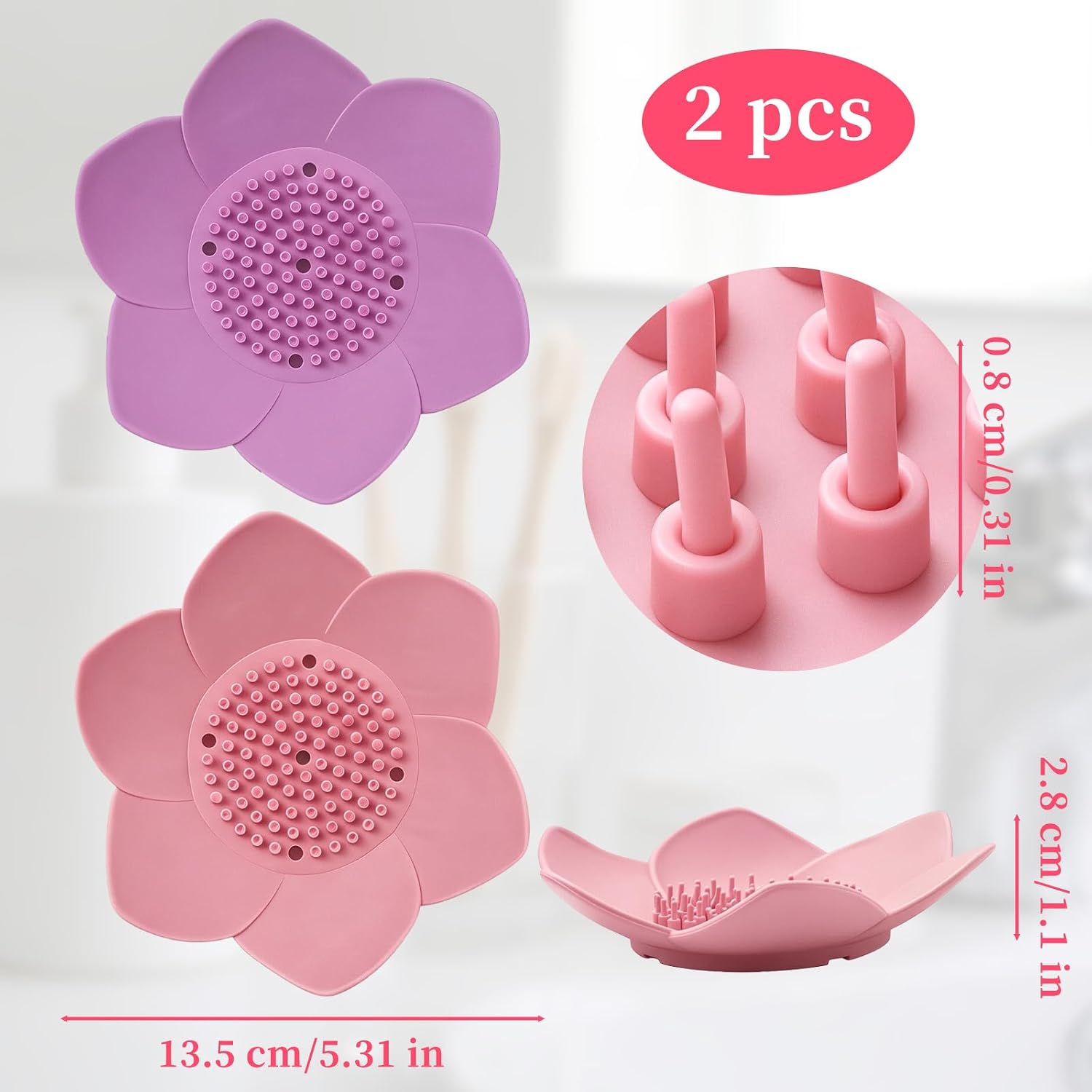 2 Pcs Lotus Shape Shower Steamer Tray, Silicone Soap Holder Non-Slip, Flower Shape Draining Soap Dishes with Drainage for Shower Non-Slip Holders Bathtub, Sink & Modern Bathroom Décor