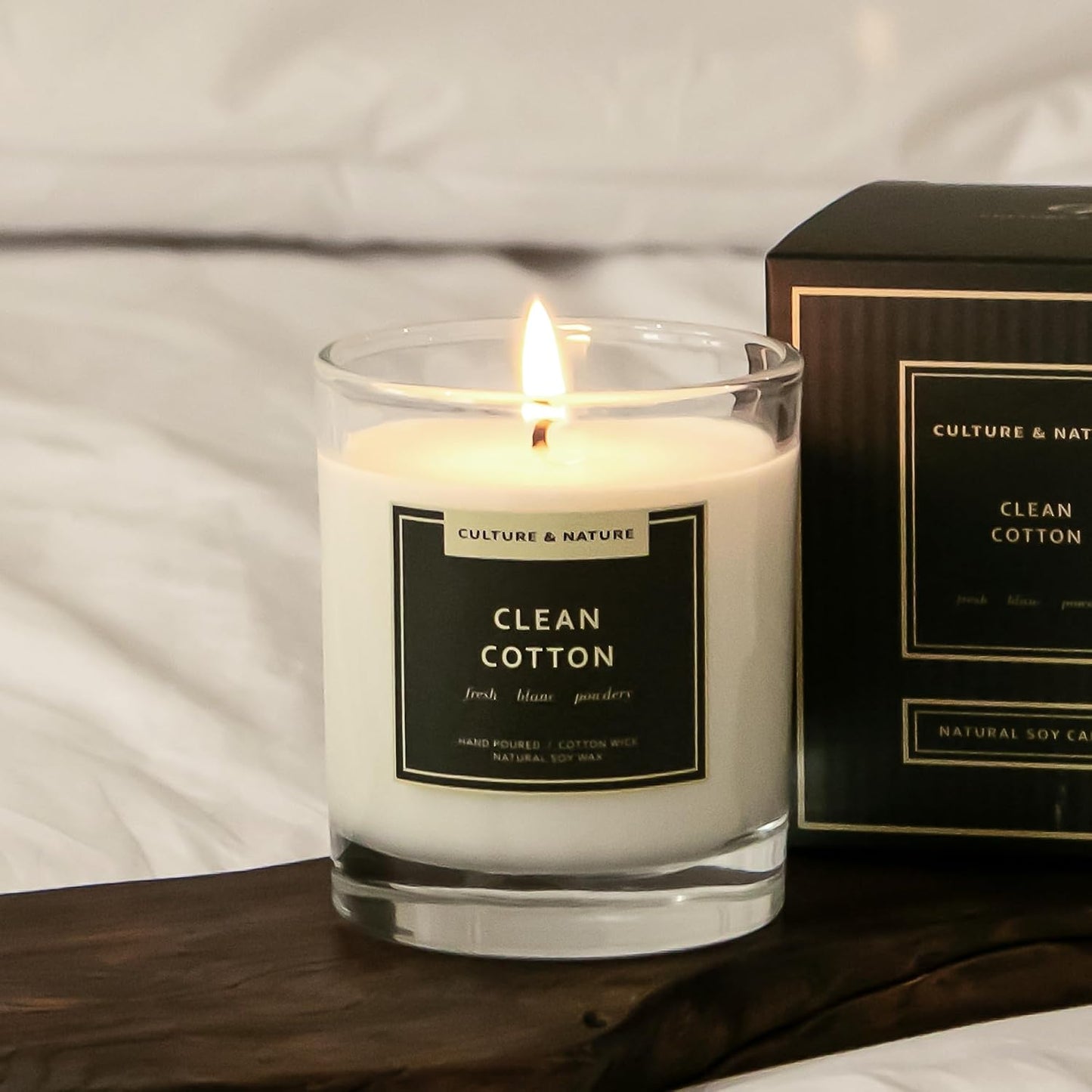 CULTURE & NATURE Natural Soy Wax Candle 7oz Clean Cotton Scented