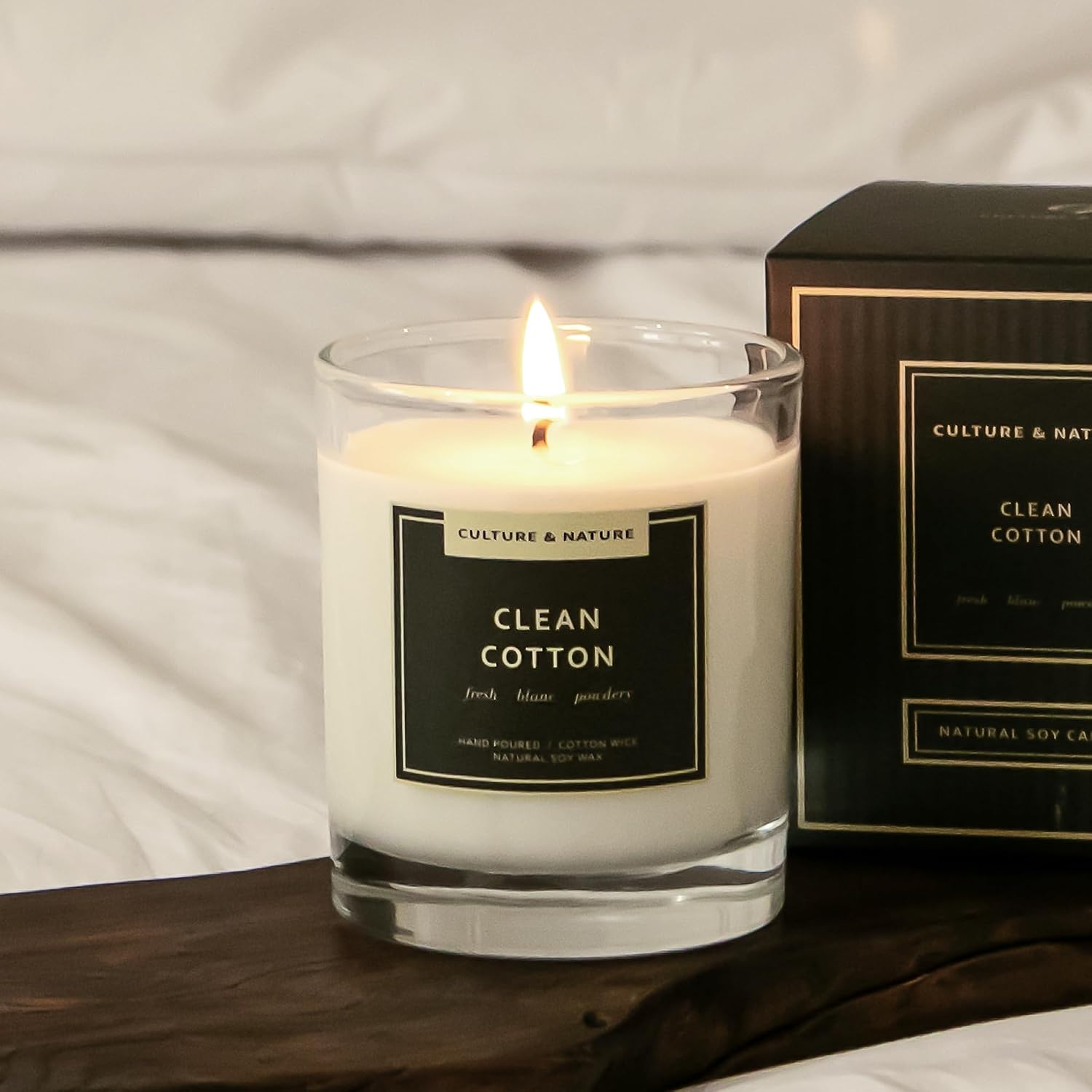 CULTURE & NATURE Natural Soy Wax Candle 7oz Clean Cotton Scented