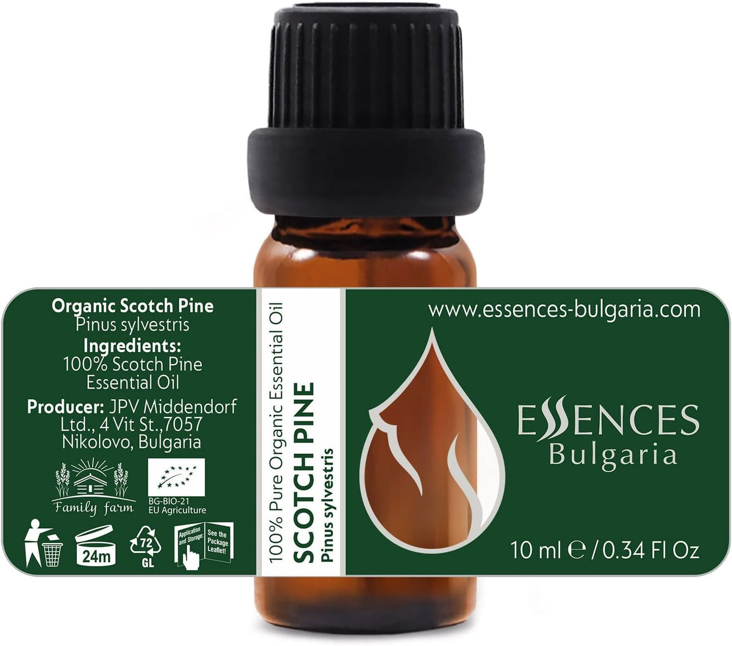 Organic Scotch Pine Essential Oil 1/3 Fl Oz (10ml) Pinus Sylvestris - 100% Pure Natural and Undiluted Therapeutic Grade for Aromatherapy Diffuser Humidifier Skin Care DIY Cosmetics