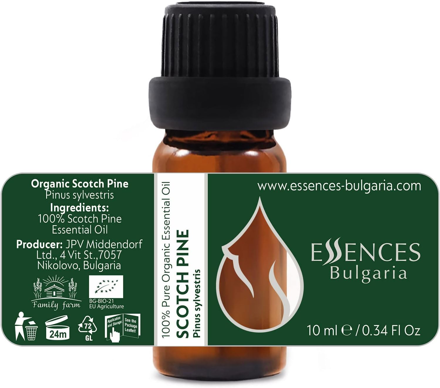 Organic Scotch Pine Essential Oil 1/3 Fl Oz (10ml) Pinus Sylvestris - 100% Pure Natural and Undiluted Therapeutic Grade for Aromatherapy Diffuser Humidifier Skin Care DIY Cosmetics
