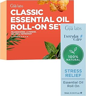 Classic & Stress Relief Roll on Essential Oils Set for Skin - Aromatherapy Grade Essential Oils Set - 5x0.34 Fl Oz - Gya Labs