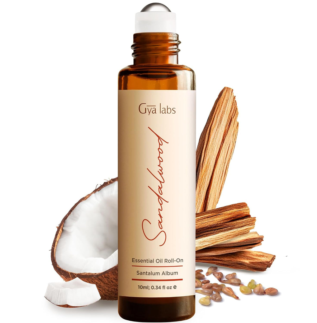 Gya Labs Sandalwood Essential Oil Roll On - 0.34 Fl Oz - Travel Size Roller for Camping