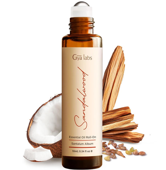 Gya Labs Sandalwood Essential Oil Roll On - 0.34 Fl Oz - Travel Size Roller for Camping