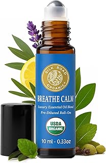 Silk Road Organic Breathe Calm Essential Oil Breathe Easy Blend Roll On, 100% Pure USDA Certified Aromatherapy for Cold, Cough, Congestion, Allergy & Sinus Relief - 10 ml Roller