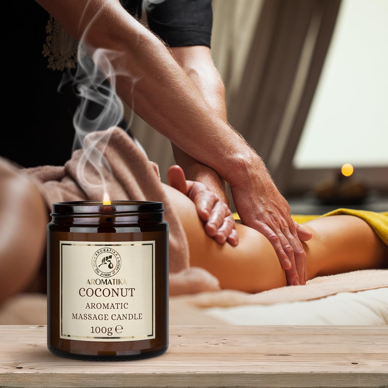 AROMATIKA Coconut Scented Massage Candle - Soy Wax 3.5Oz - Relaxing Massage Candle - Aromatherapy