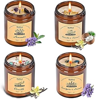 WEMEET Scented Candles Set, 4 Pack Aromatherapy Candle with Crystals, 28 oz 160 Hour Long Lasting Candle, Soy Wax Scented Candle with Dried Flowers, Gifts for Men, Women, Birthday, Mother's Day