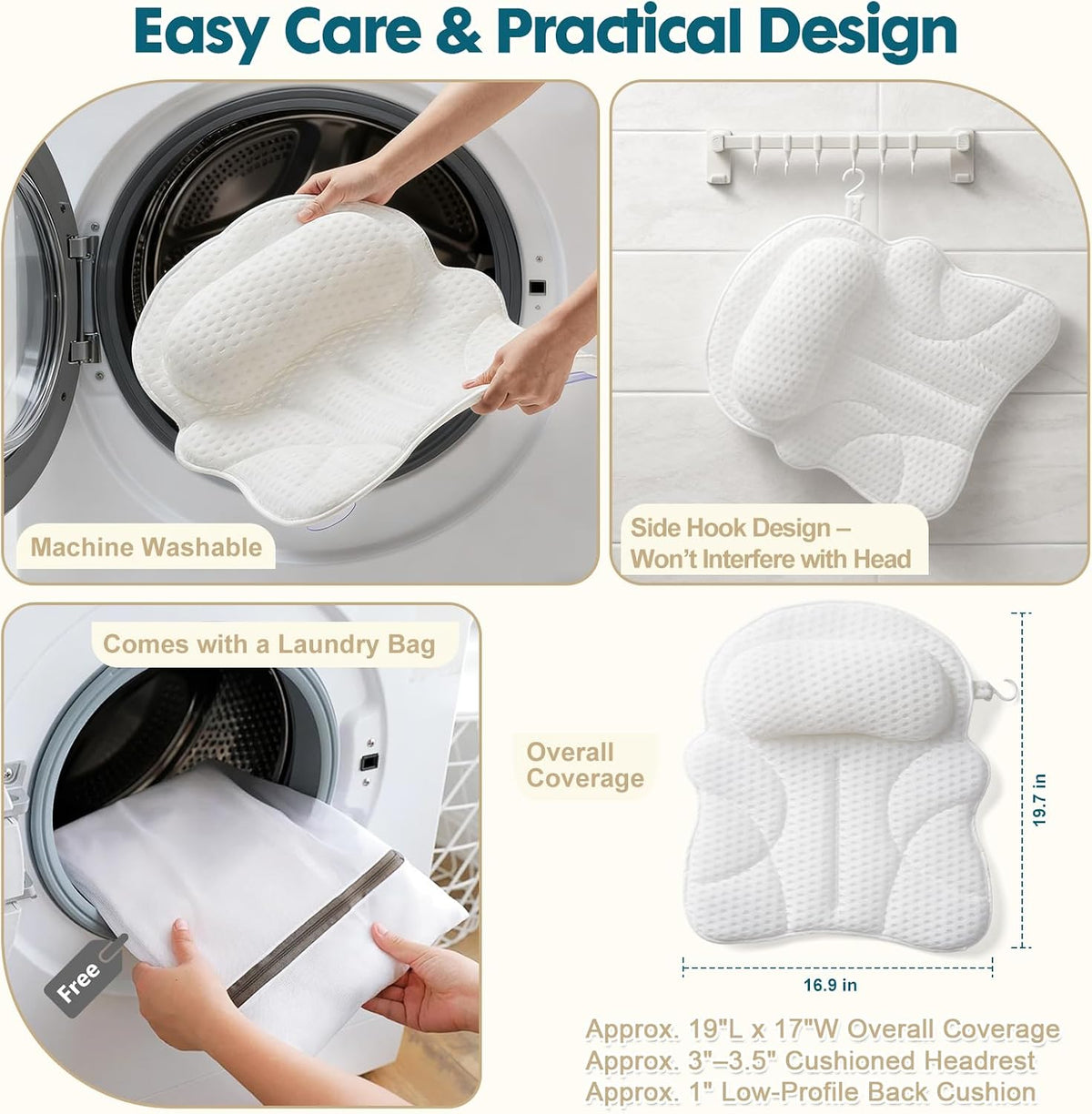 Bath Pillows for Tub, Bathtub Pillow for Head Neck Shoulder &amp; Back