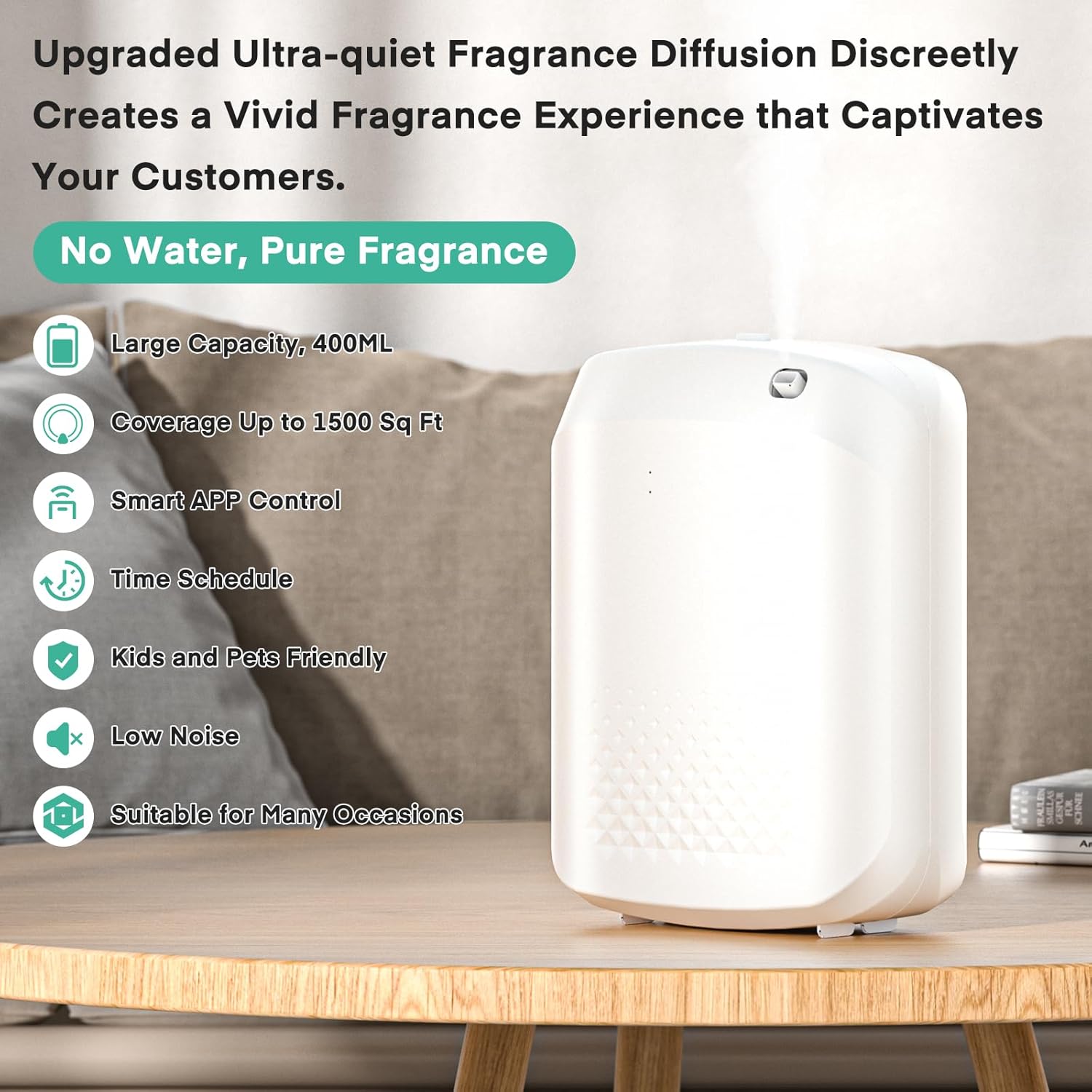 Smart Waterless Diffuser Air Machine, Scent Diffuser with Smart Cold Air Tech, 400ML Capacity and 1500 Sq Ft Coverage, Scent Dispenser for Large Room, Offices, Hotel and Spa