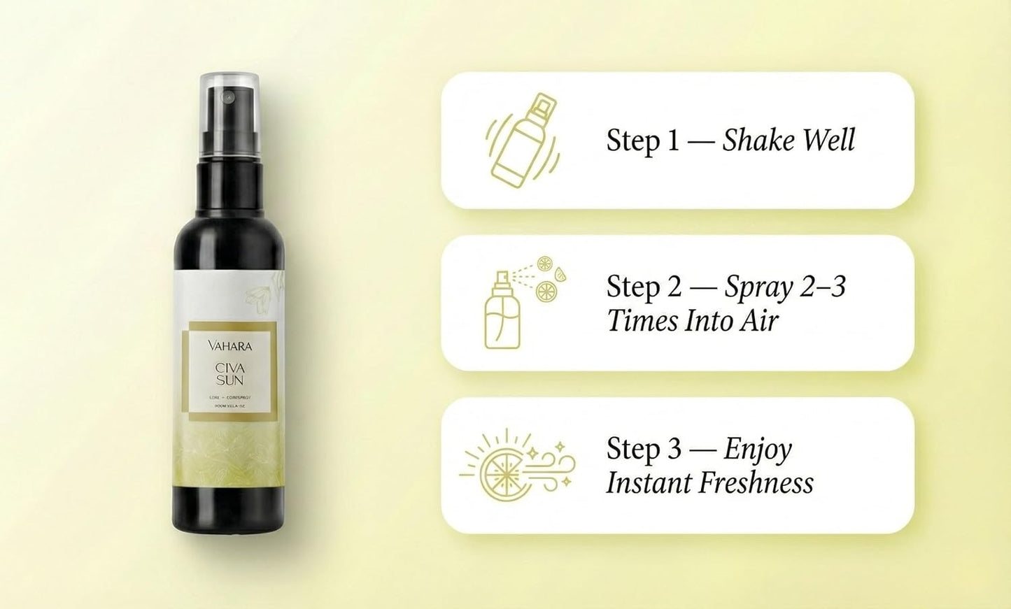 Luxury Linen & Room Spray – Long-Lasting Water-Based Home Fragrance with Essential Oils – Non-Toxic Air Freshener (3.38 FL OZ, Civa Sun)