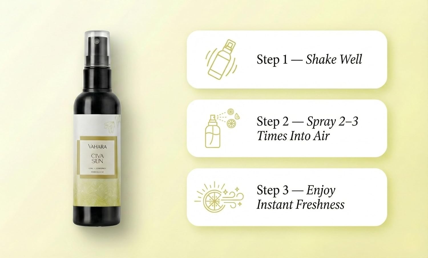 Luxury Linen & Room Spray – Long-Lasting Water-Based Home Fragrance with Essential Oils – Non-Toxic Air Freshener (3.38 FL OZ, Civa Sun)