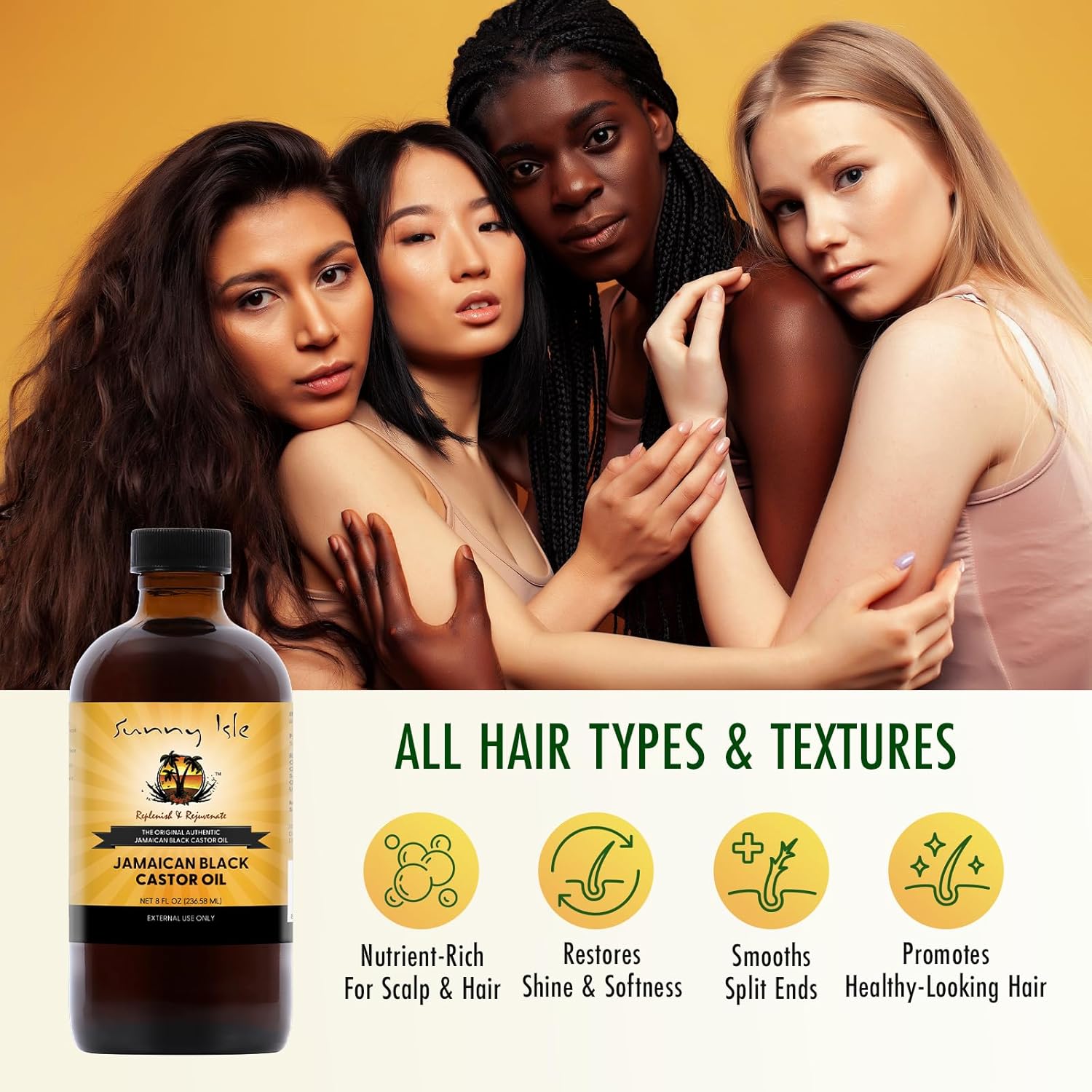 Sunny Isle Jamaican Black Castor Oil - Moisturizing, Thickening, Repairing - 8 Fl Oz