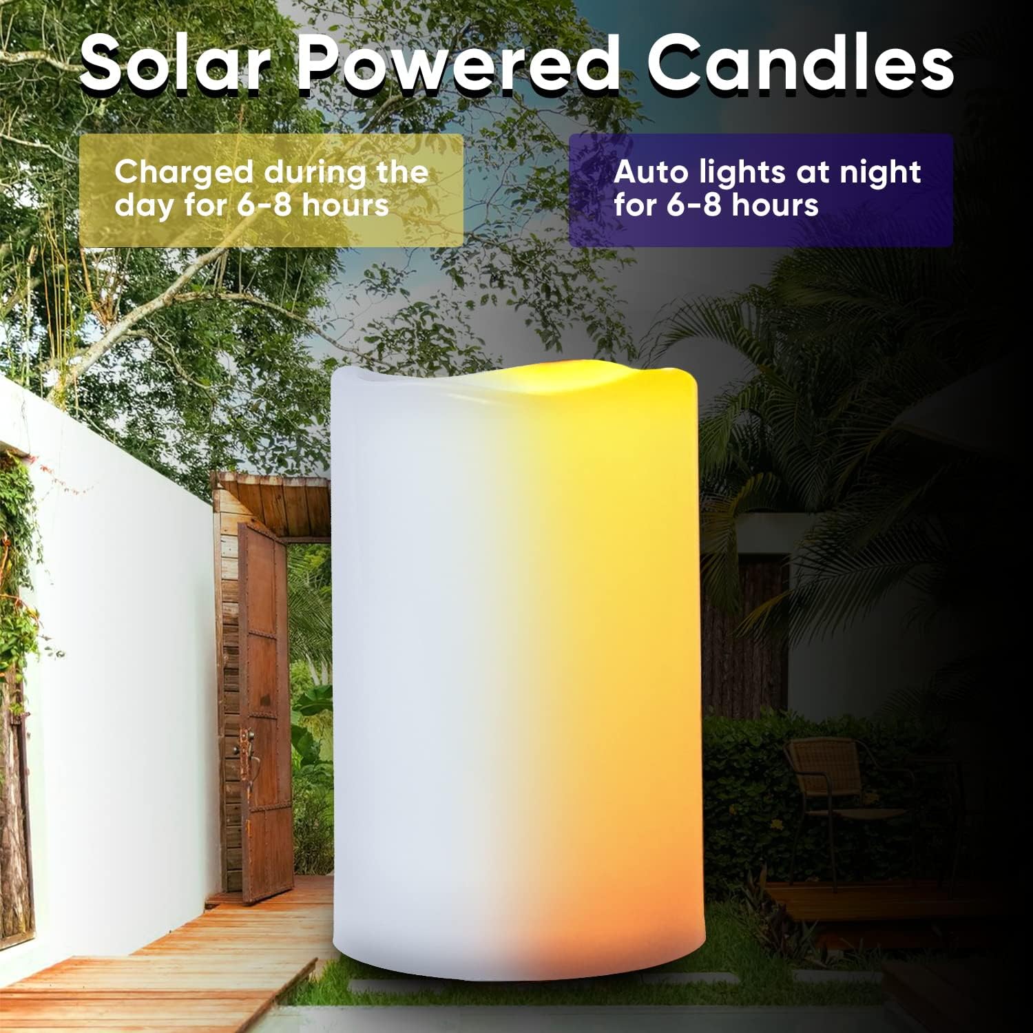 Homemory Large Solar Candles Outdoor Waterproof, 4"x6"8" 10", Dusk to Dawn, Solar Powered Flameless Candles for Outdoor, Lanterns, Set of 3